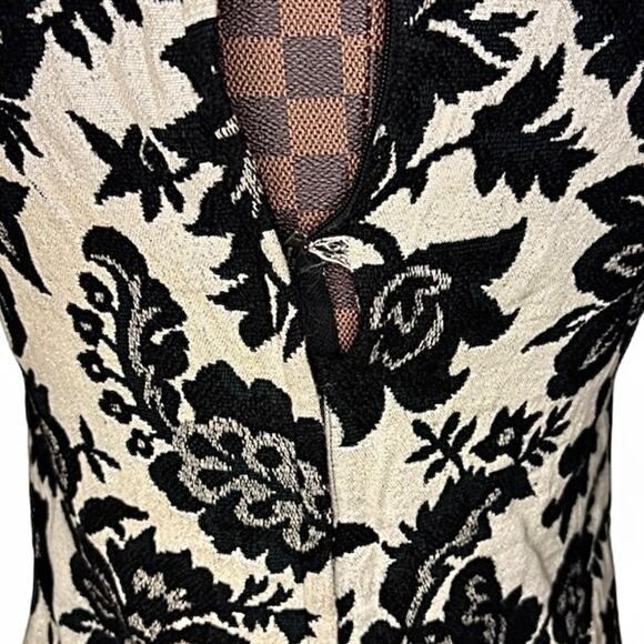 Vtg Joseph Magnin Tapestry Sleeveless Sheath Dress Medium White Black Floral 60s - Picture 9 of 14